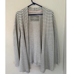 Women's Soma Live Lounge Wear Gray and White Long Open Front Cardigan Sz Med